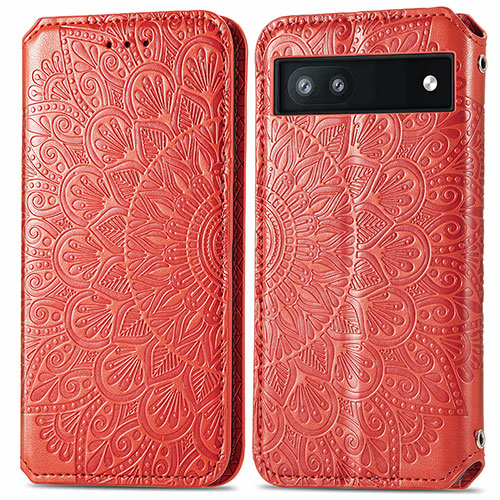 Leather Case Stands Fashionable Pattern Flip Cover Holder S01D for Google Pixel 6a 5G Red