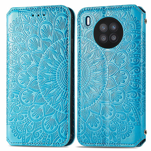 Leather Case Stands Fashionable Pattern Flip Cover Holder S01D for Huawei Honor 50 Lite Blue