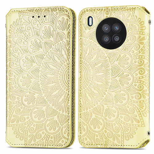 Leather Case Stands Fashionable Pattern Flip Cover Holder S01D for Huawei Honor 50 Lite Gold