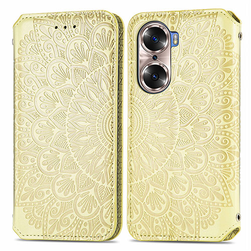 Leather Case Stands Fashionable Pattern Flip Cover Holder S01D for Huawei Honor 60 5G Gold