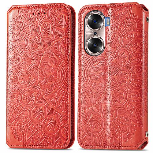 Leather Case Stands Fashionable Pattern Flip Cover Holder S01D for Huawei Honor 60 5G Red