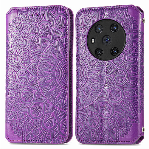 Leather Case Stands Fashionable Pattern Flip Cover Holder S01D for Huawei Honor Magic3 5G Purple