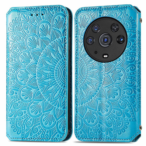 Leather Case Stands Fashionable Pattern Flip Cover Holder S01D for Huawei Honor Magic3 Pro 5G Blue