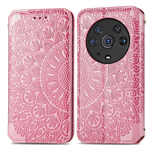 Leather Case Stands Fashionable Pattern Flip Cover Holder S01D for Huawei Honor Magic3 Pro 5G Rose Gold