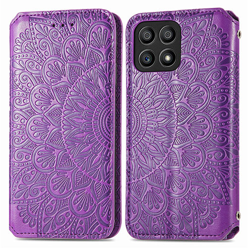 Leather Case Stands Fashionable Pattern Flip Cover Holder S01D for Huawei Honor X30i Purple