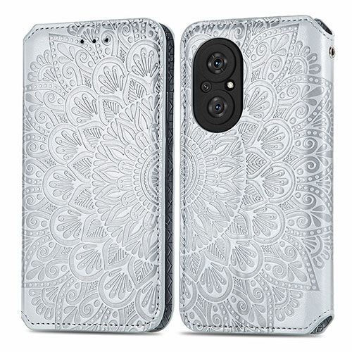 Leather Case Stands Fashionable Pattern Flip Cover Holder S01D for Huawei Nova 9 SE Silver