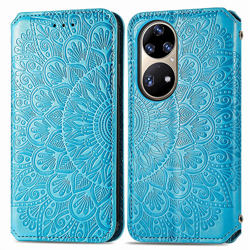 Leather Case Stands Fashionable Pattern Flip Cover Holder S01D for Huawei P50 Blue