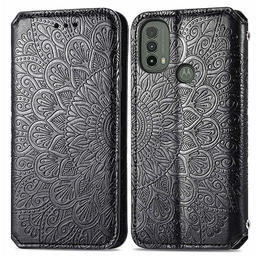 Leather Case Stands Fashionable Pattern Flip Cover Holder S01D for Motorola Moto E20 Black