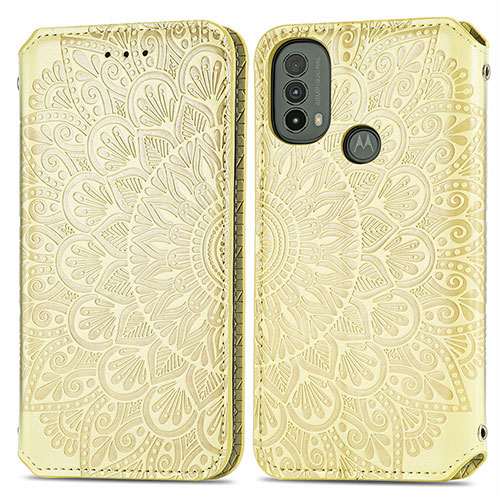 Leather Case Stands Fashionable Pattern Flip Cover Holder S01D for Motorola Moto E20 Gold