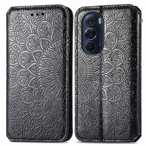 Leather Case Stands Fashionable Pattern Flip Cover Holder S01D for Motorola Moto Edge 30 Pro 5G Black