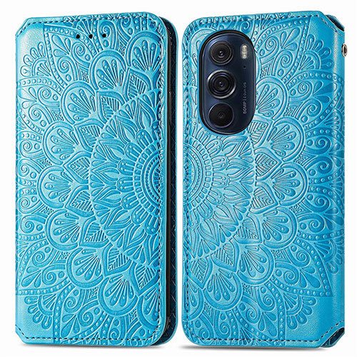 Leather Case Stands Fashionable Pattern Flip Cover Holder S01D for Motorola Moto Edge 30 Pro 5G Blue