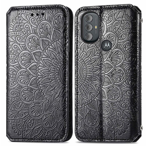 Leather Case Stands Fashionable Pattern Flip Cover Holder S01D for Motorola Moto G Play (2023) Black