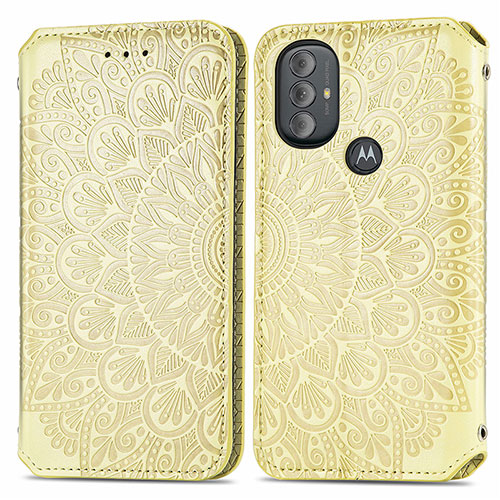 Leather Case Stands Fashionable Pattern Flip Cover Holder S01D for Motorola Moto G Play (2023) Gold