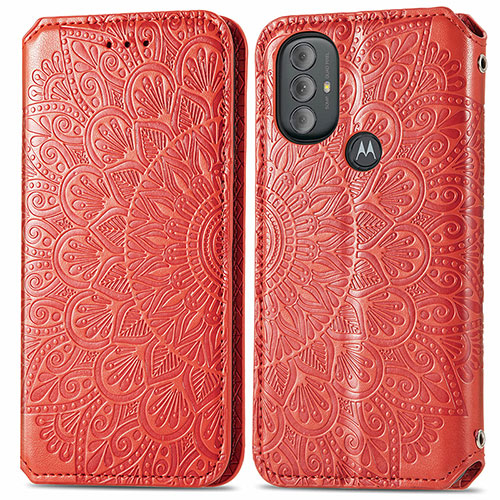 Leather Case Stands Fashionable Pattern Flip Cover Holder S01D for Motorola Moto G Power (2022) Red