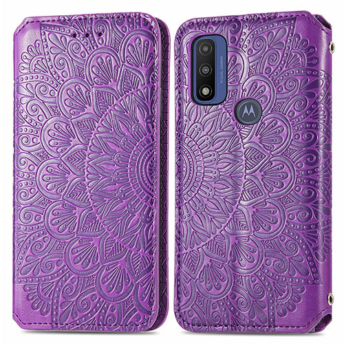 Leather Case Stands Fashionable Pattern Flip Cover Holder S01D for Motorola Moto G Pure Purple