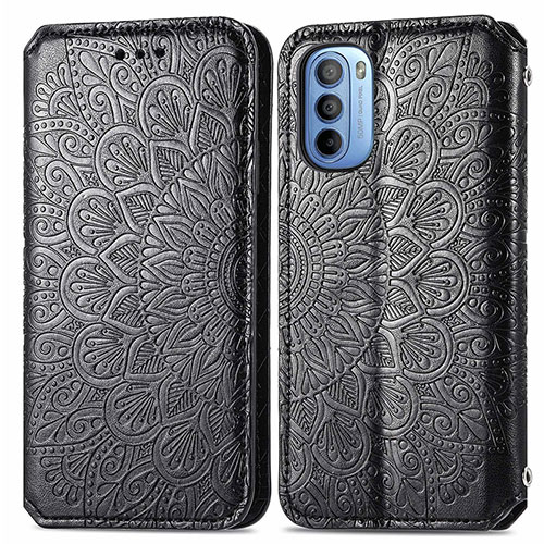 Leather Case Stands Fashionable Pattern Flip Cover Holder S01D for Motorola Moto G31 Black