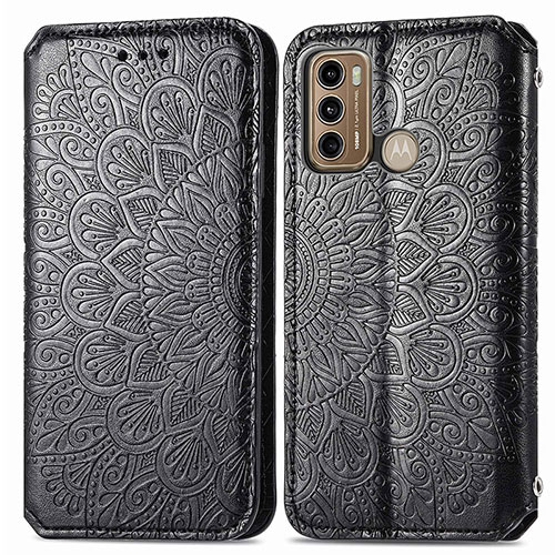 Leather Case Stands Fashionable Pattern Flip Cover Holder S01D for Motorola Moto G40 Fusion Black