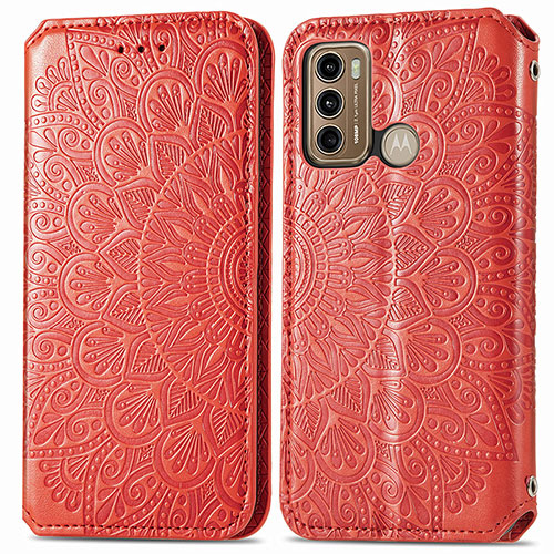 Leather Case Stands Fashionable Pattern Flip Cover Holder S01D for Motorola Moto G40 Fusion Red