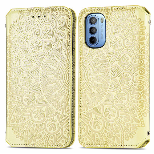 Leather Case Stands Fashionable Pattern Flip Cover Holder S01D for Motorola Moto G41 Gold