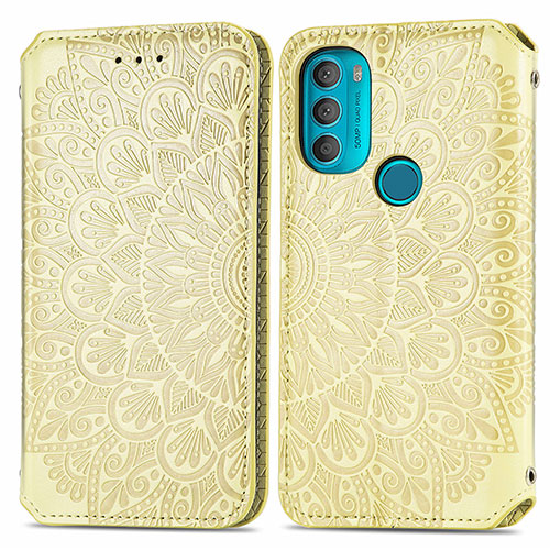 Leather Case Stands Fashionable Pattern Flip Cover Holder S01D for Motorola Moto G71 5G Gold