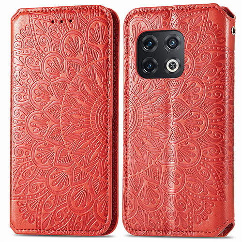 Leather Case Stands Fashionable Pattern Flip Cover Holder S01D for OnePlus 10 Pro 5G Red