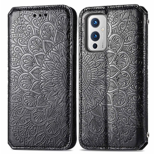 Leather Case Stands Fashionable Pattern Flip Cover Holder S01D for OnePlus 9 5G Black