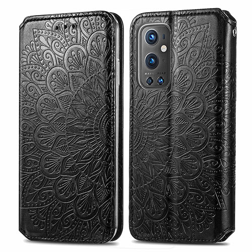 Leather Case Stands Fashionable Pattern Flip Cover Holder S01D for OnePlus 9 Pro 5G Black