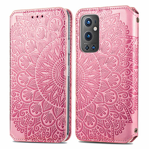 Leather Case Stands Fashionable Pattern Flip Cover Holder S01D for OnePlus 9 Pro 5G Rose Gold