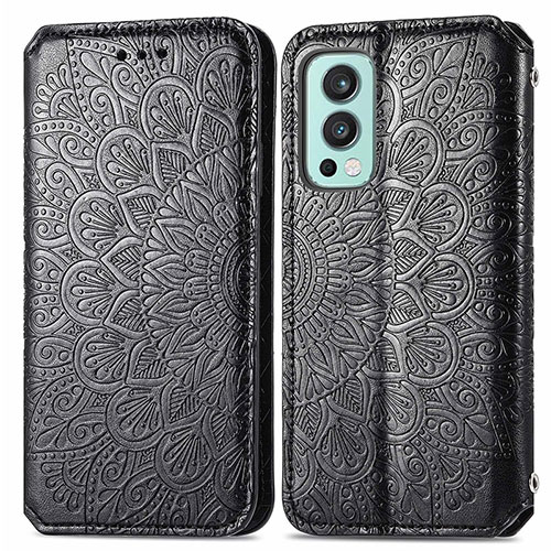 Leather Case Stands Fashionable Pattern Flip Cover Holder S01D for OnePlus Nord 2 5G Black