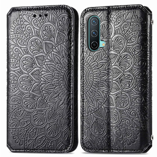 Leather Case Stands Fashionable Pattern Flip Cover Holder S01D for OnePlus Nord CE 5G Black