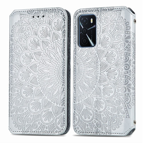 Leather Case Stands Fashionable Pattern Flip Cover Holder S01D for Oppo A16 Silver