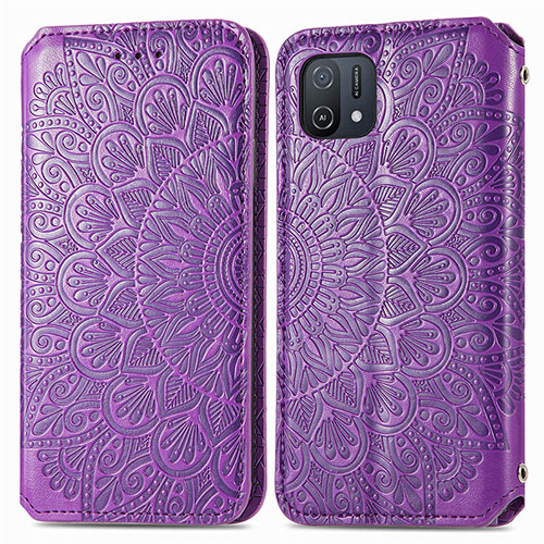 Leather Case Stands Fashionable Pattern Flip Cover Holder S01D for Oppo A16e Purple
