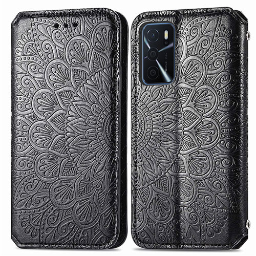 Leather Case Stands Fashionable Pattern Flip Cover Holder S01D for Oppo A16s Black