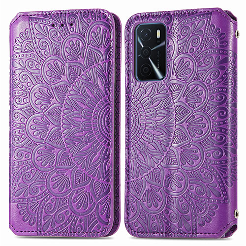 Leather Case Stands Fashionable Pattern Flip Cover Holder S01D for Oppo A16s Purple