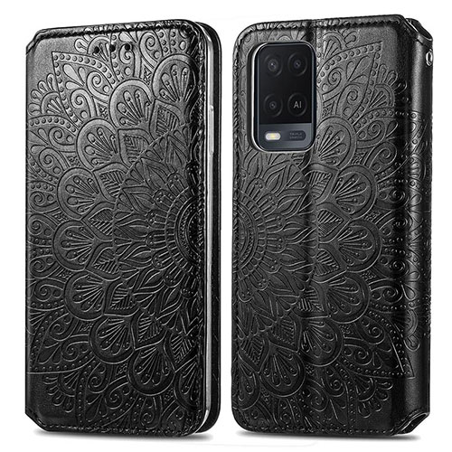 Leather Case Stands Fashionable Pattern Flip Cover Holder S01D for Oppo A54 4G Black