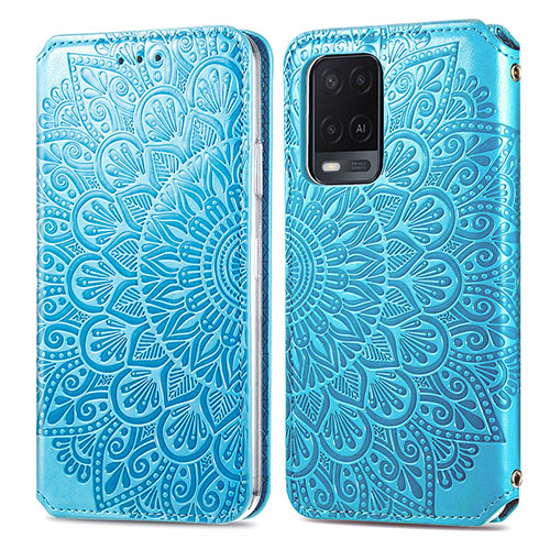 Leather Case Stands Fashionable Pattern Flip Cover Holder S01D for Oppo A54 4G Blue