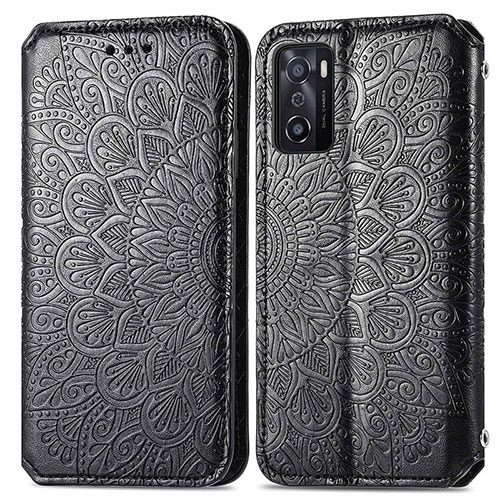 Leather Case Stands Fashionable Pattern Flip Cover Holder S01D for Oppo A55S 5G Black