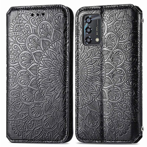 Leather Case Stands Fashionable Pattern Flip Cover Holder S01D for Oppo A74 4G Black