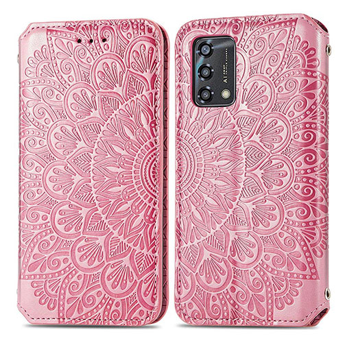 Leather Case Stands Fashionable Pattern Flip Cover Holder S01D for Oppo A74 4G Rose Gold