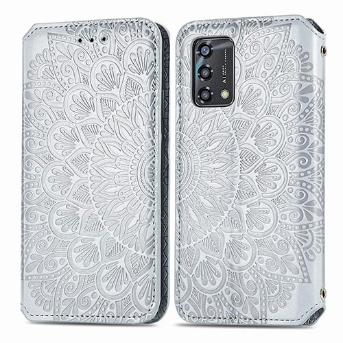 Leather Case Stands Fashionable Pattern Flip Cover Holder S01D for Oppo A74 4G Silver