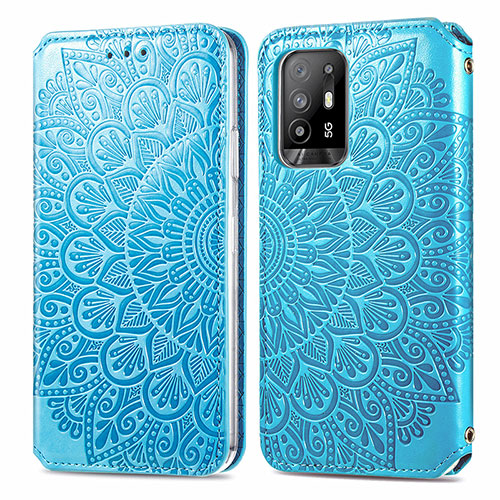 Leather Case Stands Fashionable Pattern Flip Cover Holder S01D for Oppo A94 5G Blue