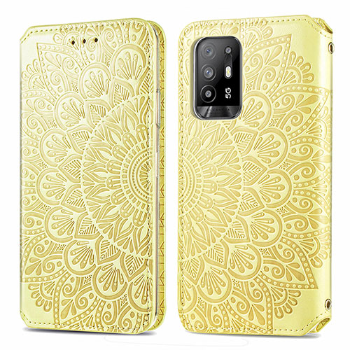 Leather Case Stands Fashionable Pattern Flip Cover Holder S01D for Oppo A94 5G Gold