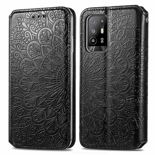 Leather Case Stands Fashionable Pattern Flip Cover Holder S01D for Oppo F19 Pro+ Plus 5G Black