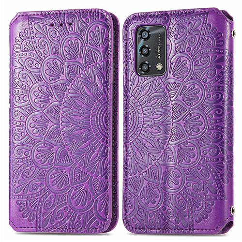 Leather Case Stands Fashionable Pattern Flip Cover Holder S01D for Oppo F19 Purple