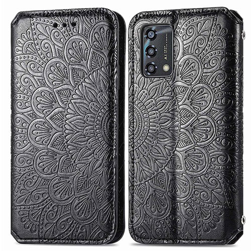 Leather Case Stands Fashionable Pattern Flip Cover Holder S01D for Oppo F19s Black