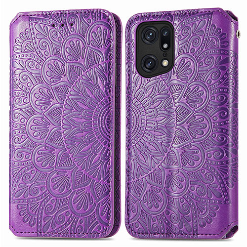 Leather Case Stands Fashionable Pattern Flip Cover Holder S01D for Oppo Find X5 Pro 5G Purple