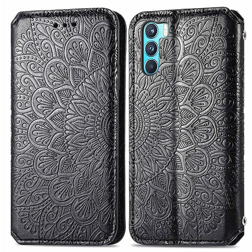 Leather Case Stands Fashionable Pattern Flip Cover Holder S01D for Oppo K9 Pro 5G Black