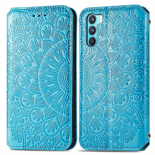 Leather Case Stands Fashionable Pattern Flip Cover Holder S01D for Oppo K9 Pro 5G Blue