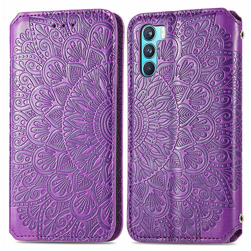 Leather Case Stands Fashionable Pattern Flip Cover Holder S01D for Oppo K9 Pro 5G Purple