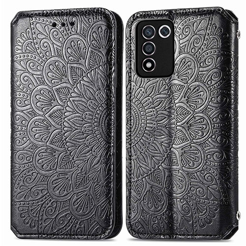 Leather Case Stands Fashionable Pattern Flip Cover Holder S01D for Oppo K9S 5G Black